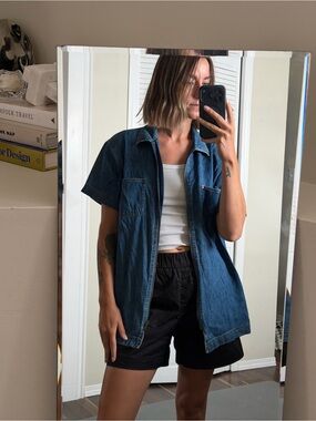 Denim&Co Blue Denim Zip up Shirt